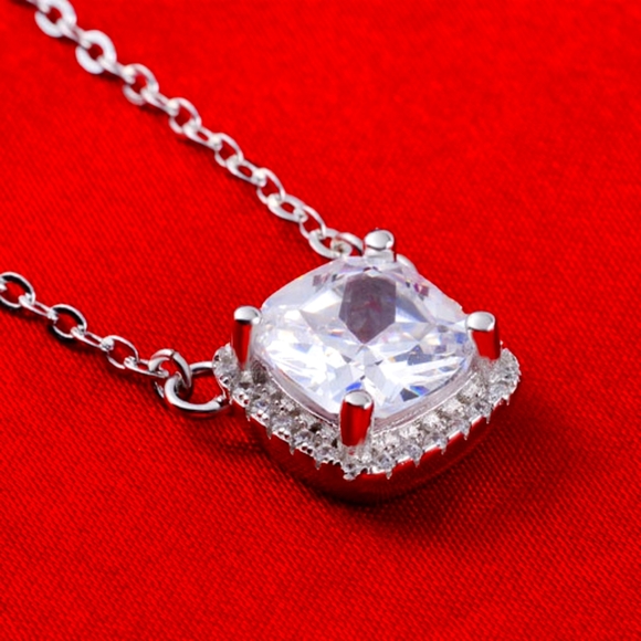 Nice Silver Square Diamond Necklace - Picture 3 of 3